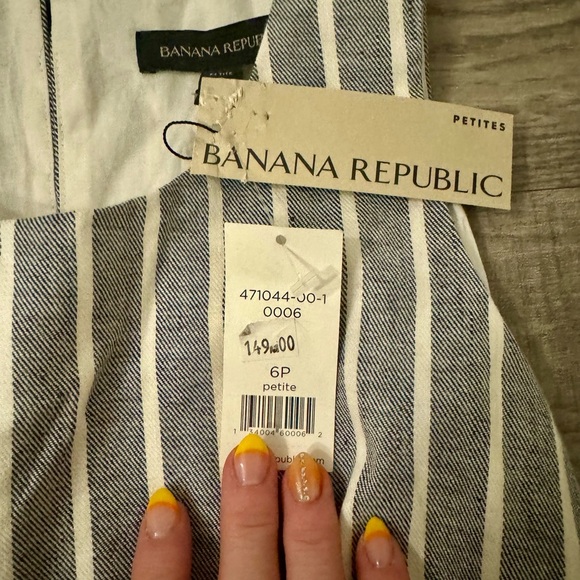 NWT ~ Banana Republic Factory Wide-Leg Linen Blue and Cream Jumpsuit ~ SZ:6P - Picture 10 of 12